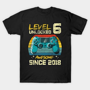 Level 6 Unlocked Awesome Since 2018 6Th Birthday Gaming T-Shirt